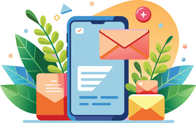 Mobile phone and letter, e-mails, flat illustration, vector illustration.
