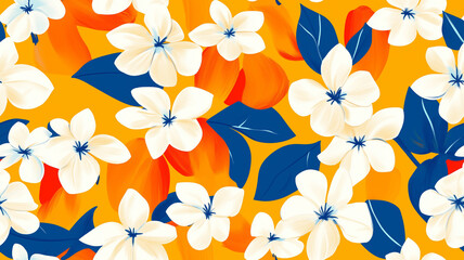 abstract seamless patterns backgrounds of jasmine flower and leaves oil painting