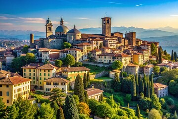 Naklejka premium Minimalist Panoramic View of Citta Alta, Bergamo - Captivating Italian Landscape Photography