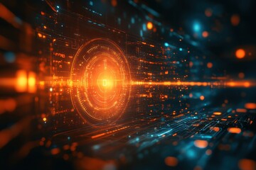 Abstract digital design of glowing lines and circles creating a futuristic technology backdrop