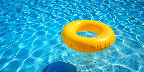 Bright Yellow Inflatable Pool Ring in Clear Water