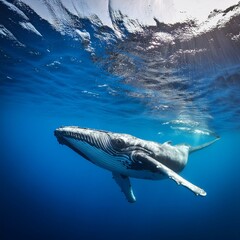 Fototapeta premium a majestic whale swimming gracefully underwater in a serene ocean environment