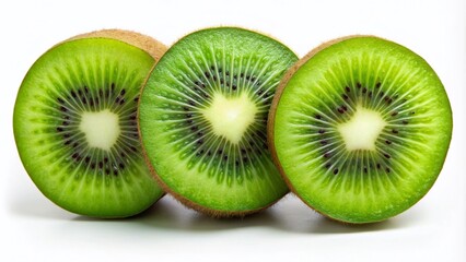 Fototapeta premium Minimalist Semicircle Kiwi Slices on White Background for Fresh Fruit Aesthetics