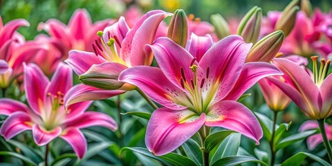 Fototapeta premium Vibrant Pink Lilies in Weert, Netherlands Garden