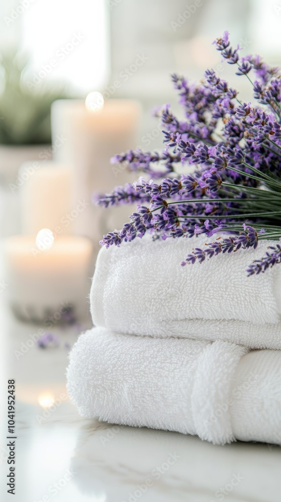 Poster fresh lavender flowers are adding a relaxing fragrance to the spa experience, creating a serene ambi