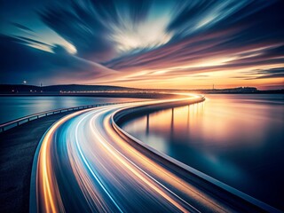 Fototapeta premium Long Exposure Photograph of Modern Curved Roadway at Sunset