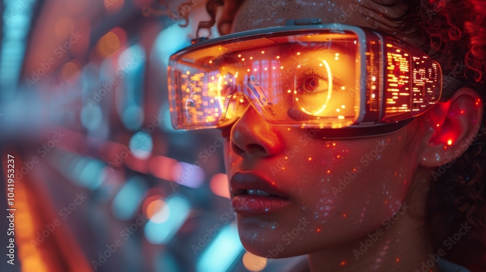 Poster design a visually captivating scene featuring users wearing vr goggles while engaging with dynamic a