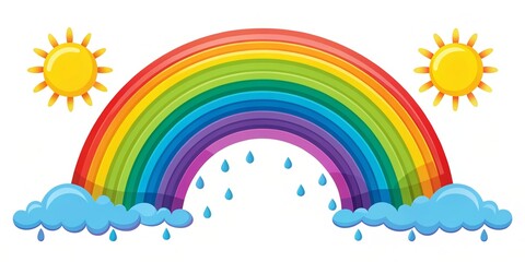 Colorful Rainbow Illustration with Sun and Clouds