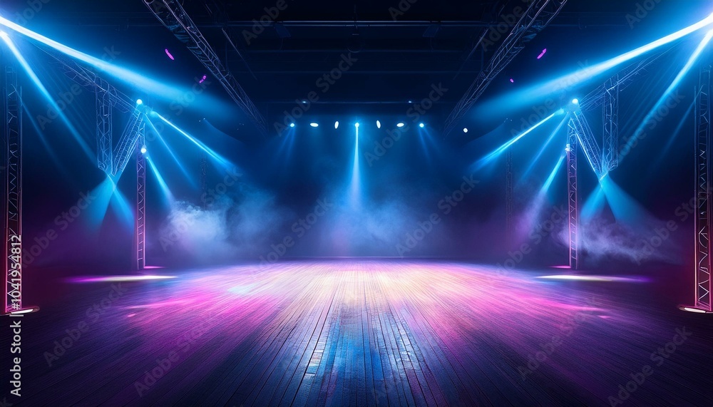 Canvas Prints empty stage for shows with neon lighting and haze in tilted angle