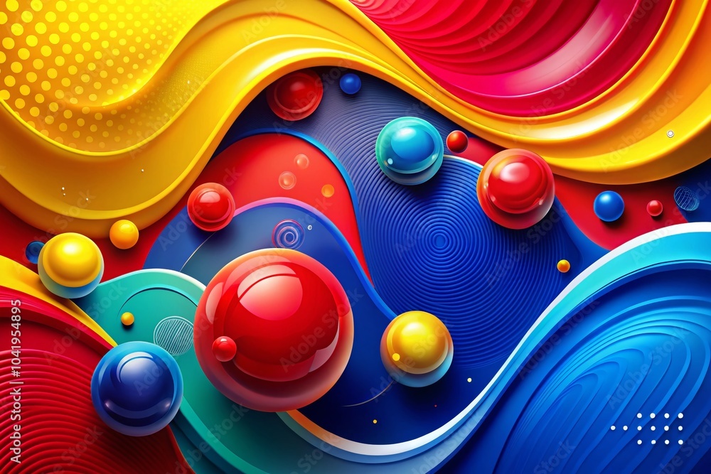 Poster Modern Abstract Patterns with Bold Fluid Shapes in Primary Colors for Futuristic Design