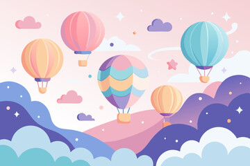 Fantasy Cloudscape with Hot Air Balloons and Stars © Imran