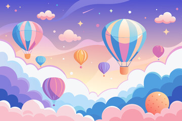 Fantasy Cloudscape with Hot Air Balloons and Stars © Imran