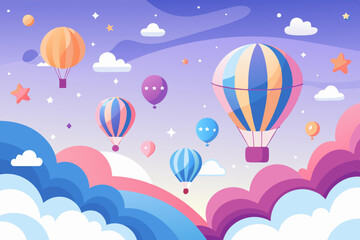 Fantasy Cloudscape with Hot Air Balloons and Stars © Imran