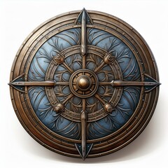 Naklejka premium minimalist ancient round iron shield isolated on white background