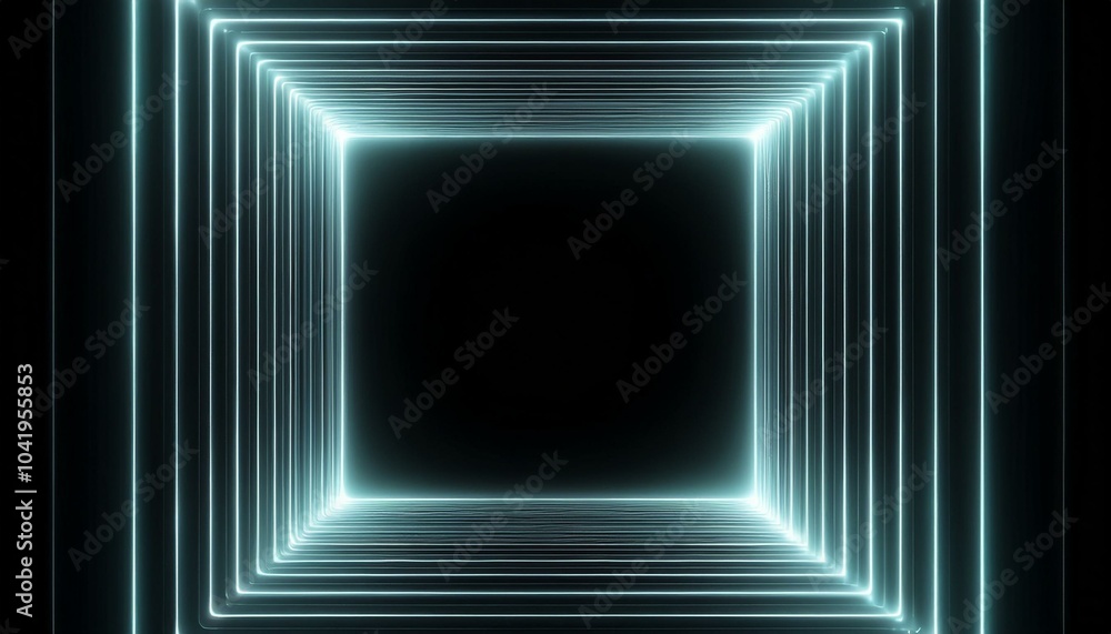 Sticker neon square shape frame with shining effects on black background