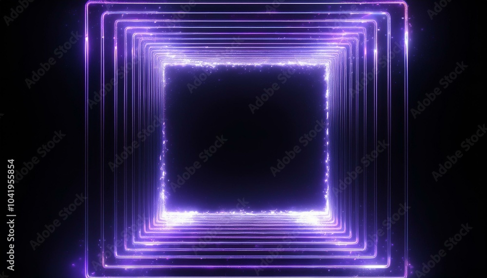 Sticker neon square shape frame with shining effects on black background