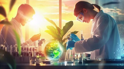 Researchers examine plant samples at sunset to study ecology and promote sustainability