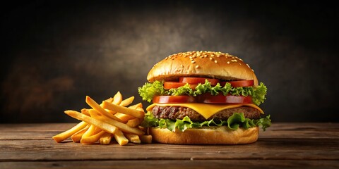 Delicious burger and crispy fries combo