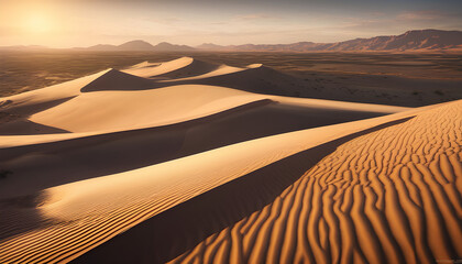 Naklejka premium Stunning Desert Sunset Landscape with Sand Dunes