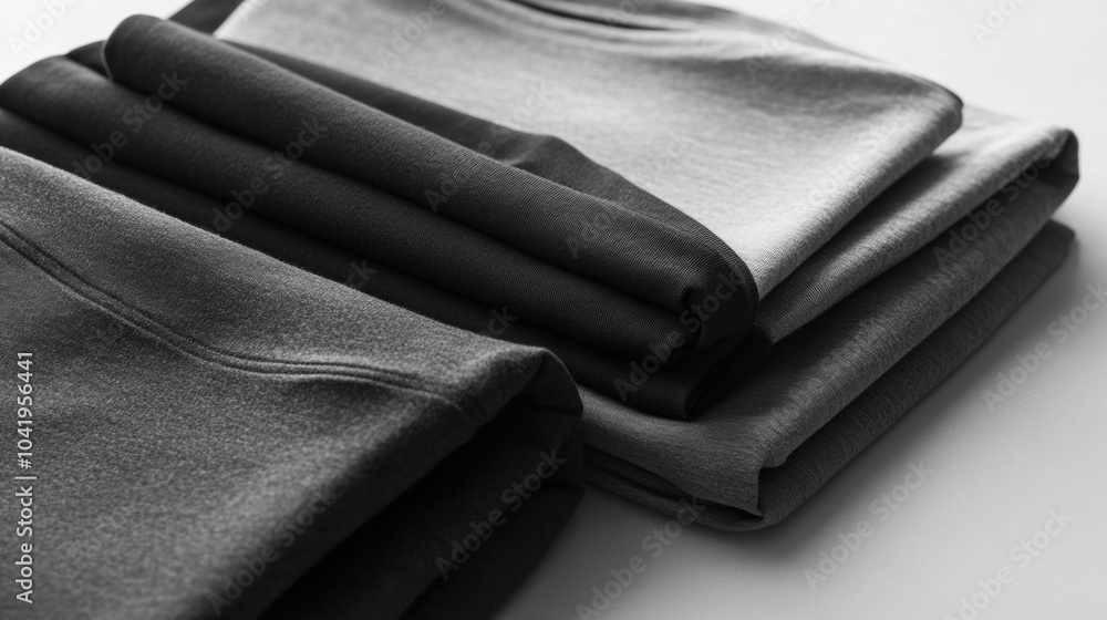 Aufkleber minimalist sportswear is arranged neatly on a smooth table, showcasing a tidy setup for fitness acti