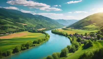 Fototapeta premium Stunning River Winding Through Lush Green Valley