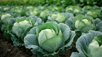 Serene Cabbage Plantations: Lush Green Rows in Organized Farm Field