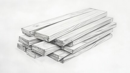 Stack of wooden planks, white isolate background