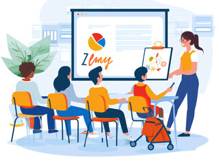 Fototapeta premium A teacher leading a lesson in an inclusive classroom, using adaptive tools to ensure all students can participate equally