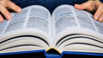 Fototapeta premium An open book displaying text, likely a dictionary or reference material.