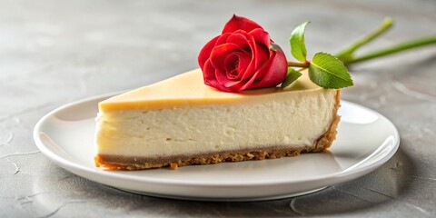 Delicious cheesecake decorated with a beautiful rose flower