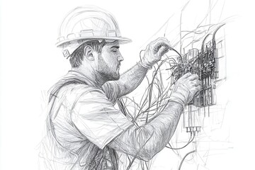 Electrician sketching work on wiring