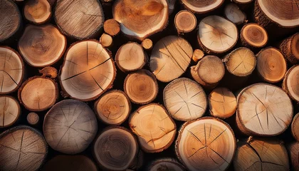 Fototapete Rund texture and background of a pile of sawed firewood with a rustic wood surface and structure capturing the depth of field pile of wood close up surface nature background stack © Sam