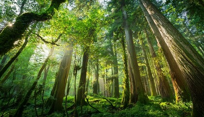 Obraz premium thick forest with tall green trees