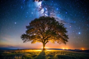 Enchanting Tree Under Starry Night Sky