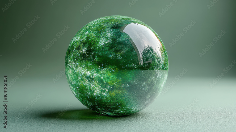 Poster glossy green sphere render with shadow on white background - abstract design concept