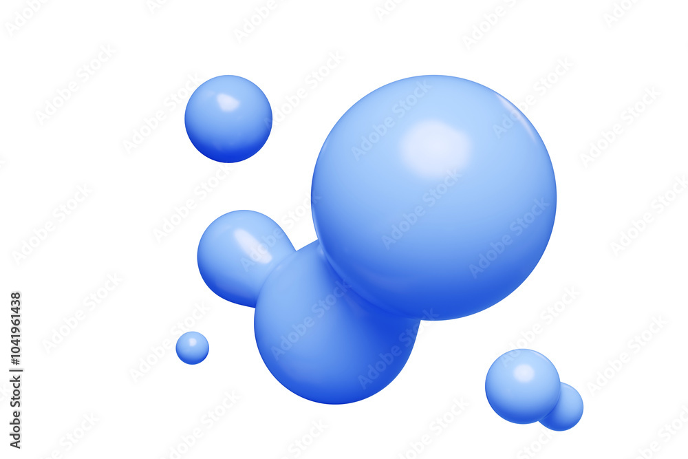 Poster blue abstract liquid metaball shape. 3d render illustration of fluid soft bubble blob. organic brigh