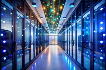 Fototapeta premium Modern Office Corridor with Electronic Devices and Bokeh Effect for Enhanced Depth and Focus