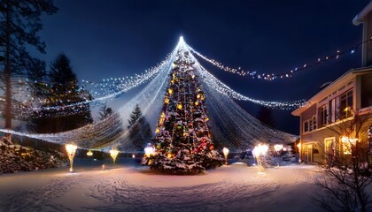 Happy Christmas light decorations in new year night winter