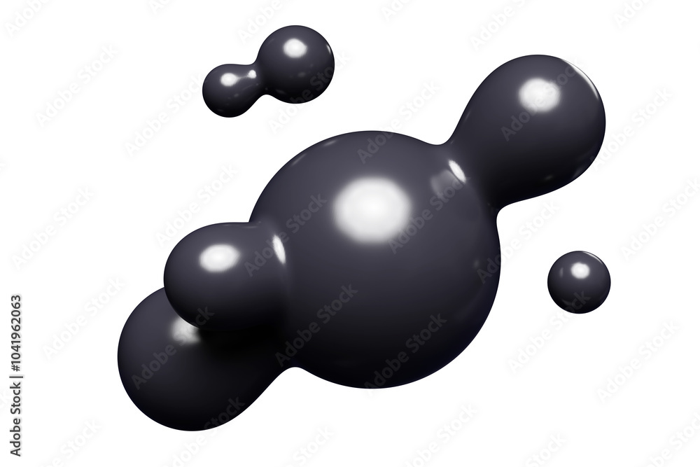 Poster black abstract liquid metaball shape. 3d render illustration of fluid soft bubble blob. organic brig