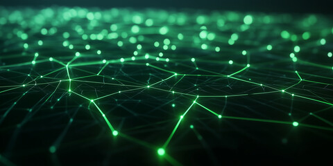 Obraz premium A sci-fi-inspired green grid with interconnected lines and bright nodes, creating a sense of advanced technology and the seamless transfer of data across a polygonal web.