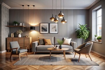 Modern Scandinavian Dark Home Interior with Wall Mockup for Stylish Decor Inspiration