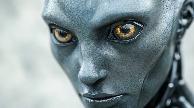 Enigmatic Futuristic Alien Being with Smooth Gray Skin and Large Eyes in 3D Rendered Concept Art