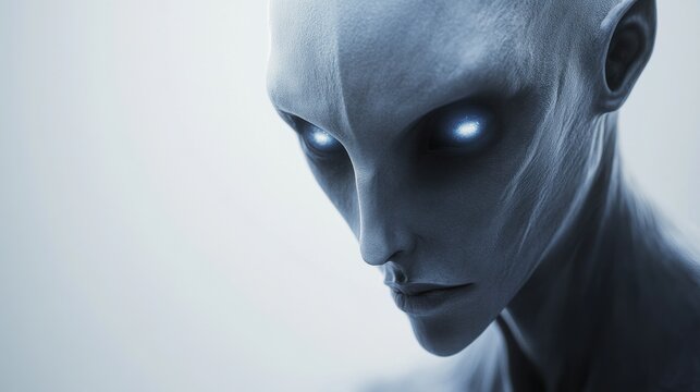 Futuristic 3D Rendered Humanoid Alien with Smooth Gray Skin and Large Eyes - Mysterious Extraterrestrial Concept