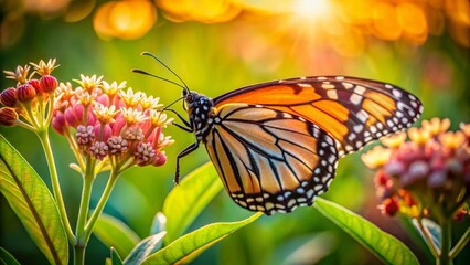 Obraz premium Monarch Butterfly on Milkweed Flower - Nature Landscape Photography