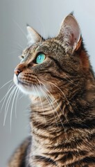 Regal Tabby Cat Portrait with Striking Green Eyes for Animal Lovers and Home Decor