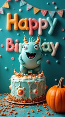 Colorful 3D monster themed birthday party decoration