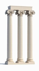 Obraz premium Three classical Greek columns isolated on white background