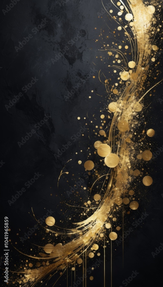 Poster a mesmerizing dance of golden swirls and shimmering particles illuminates a dark background, evoking