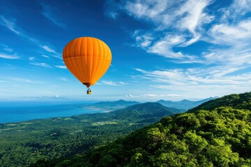Fototapeta premium Colorful Hot Air Balloon Over Scenic Landscape