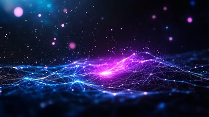 Fototapeta premium Abstract digital landscape with glowing connections and particles